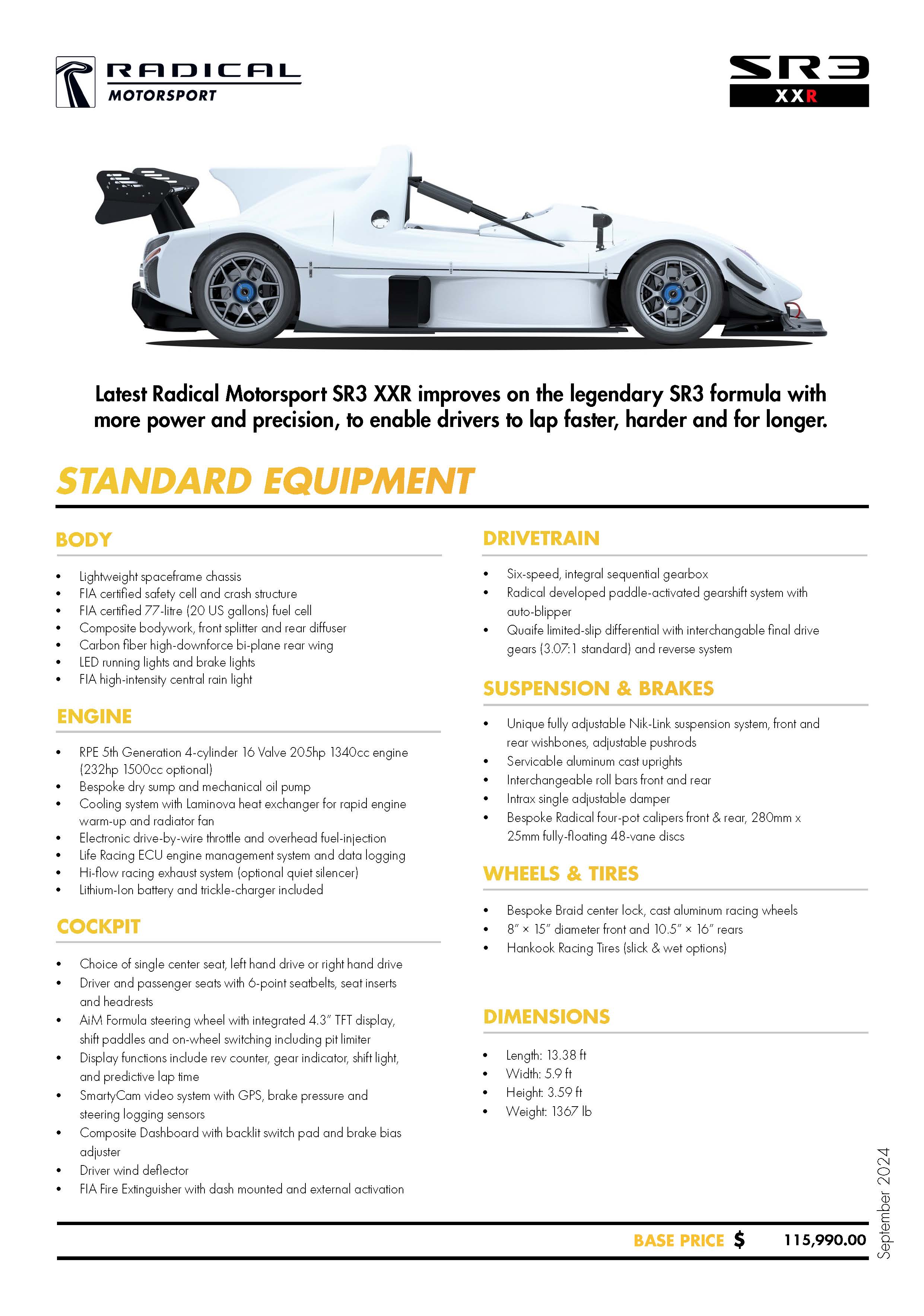 Incoming 2026 Radical SR3 XXR 1500cc Center Seat Drive | Late August Arrival